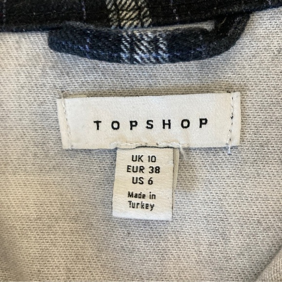 TOPSHOP Oversized Plaid Shacket Shirt Jacket Denim Navy Blue 6 EB - Picture 12 of 16